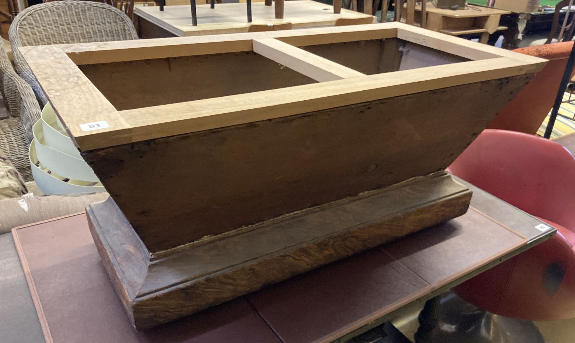 A Victorian and later simulated grain box seat ottoman (lacks upholstery), length 93cm, depth 44cm, height 41cm